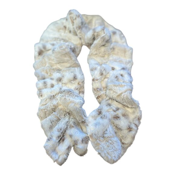 Vine Street Animal Print Scrunchy Scarf O/S Faux Fur Fall Winter White Brown - Picture 1 of 4